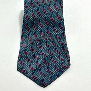 Brioni Silk Neck Tie Geometric Blue Pink Pattern 60"x3.75" Made in Italy NICE